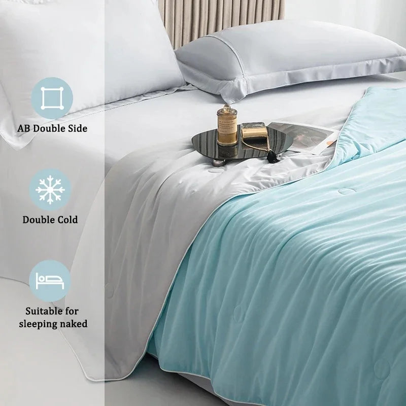 Cooling Blanket for Bed Silky Air Condition Comforter Lightweight Cooled Summer Quilt with Double Side Cold & Cooling Fabric
to make summer nights cooler and better.