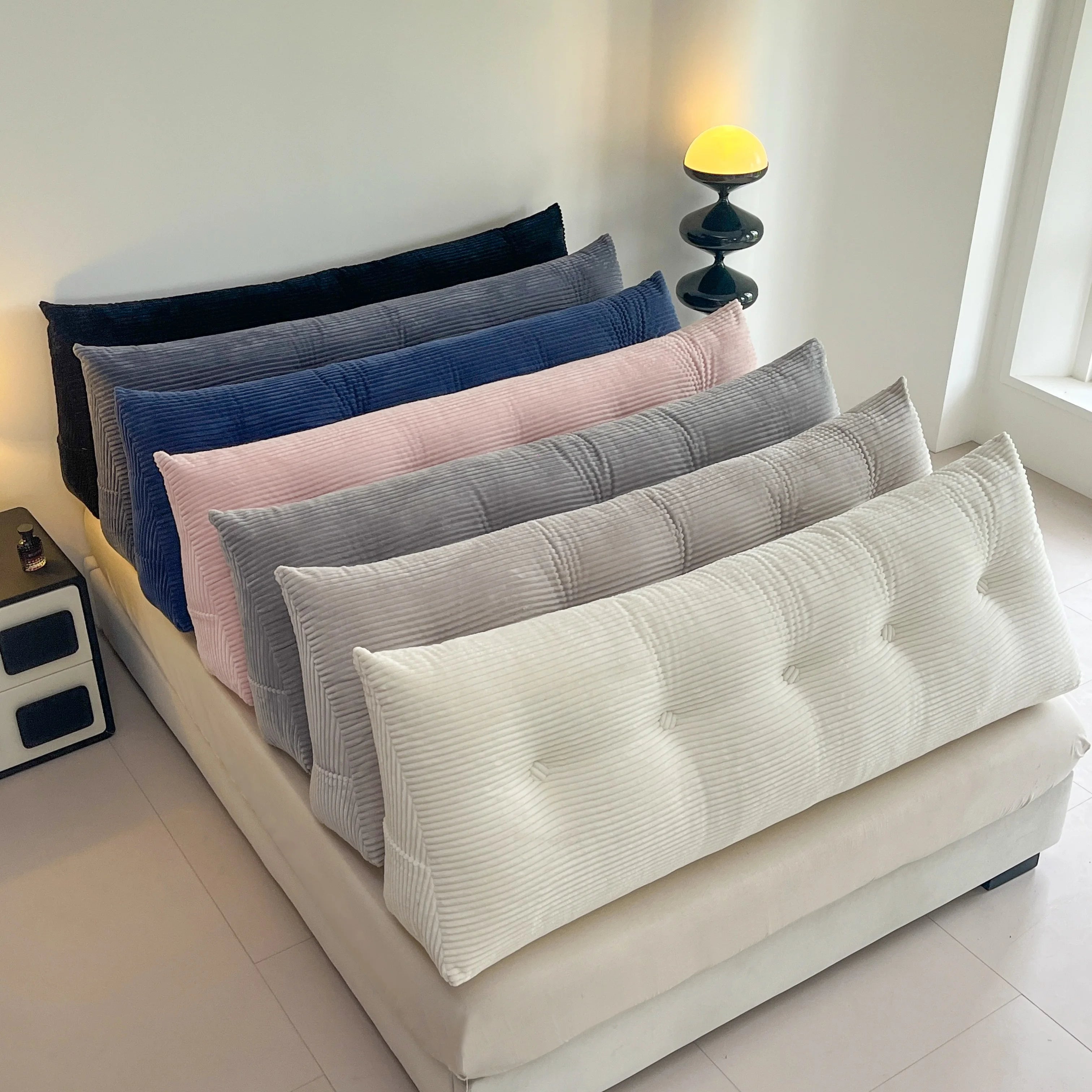 Pillow for Bed Reading, Striped Back Rest Cushion with Zipper, Lumbar Support Pillow for Sofa Sitting, Washable Headboard Pillow