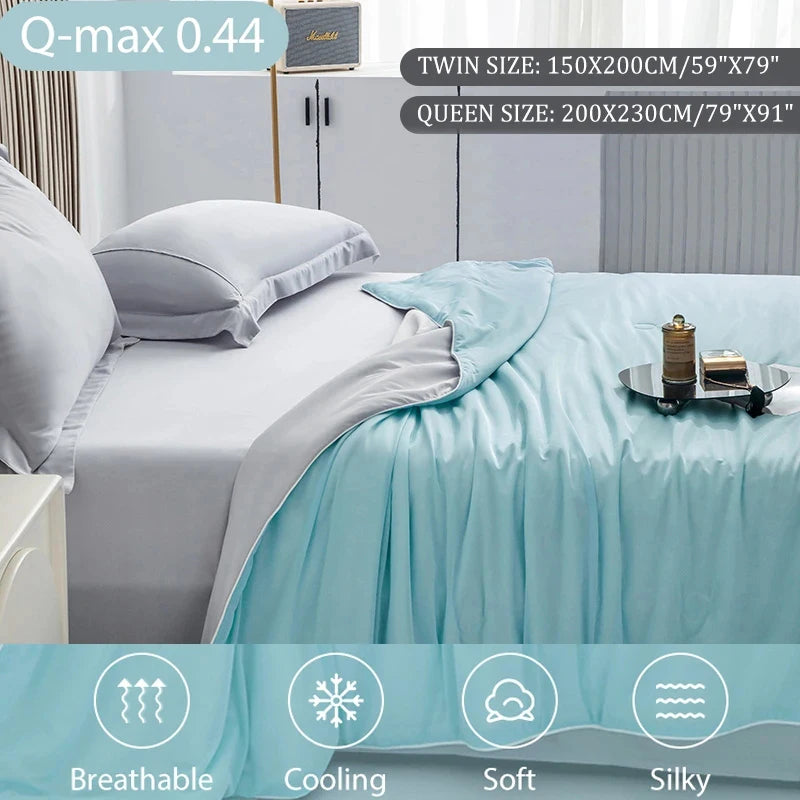 Cooling Blanket for Bed Silky Air Condition Comforter Lightweight Cooled Summer Quilt with Double Side Cold & Cooling Fabric
to make summer nights cooler and better.
