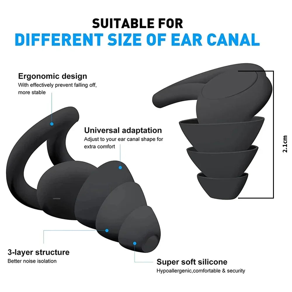 CCSN 3 Layer Ear Plugs For Sleep Silicone Noise Cancelling Hearing Protection, Soft Reusable Ear Plugs for Sleep