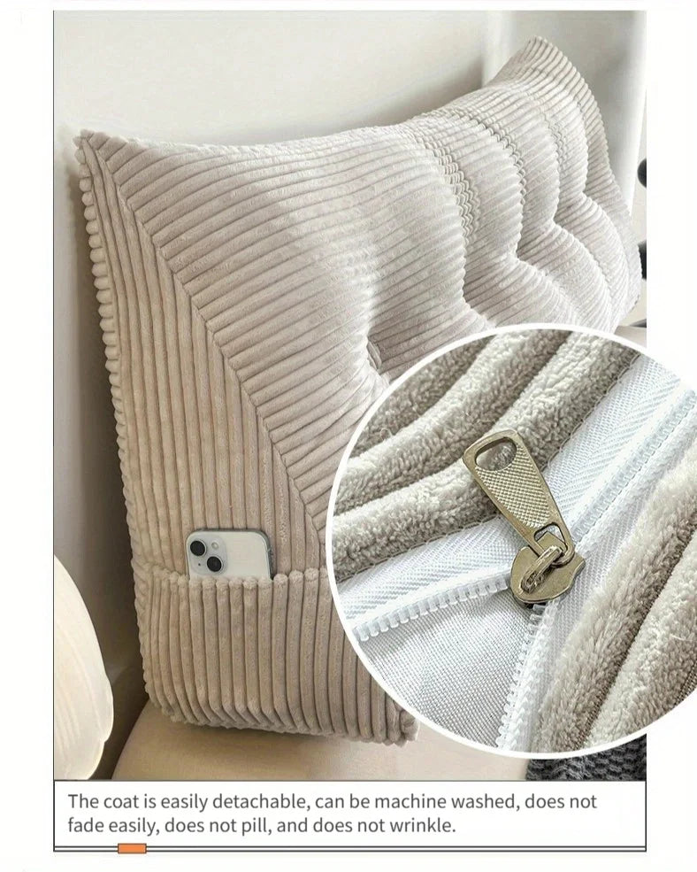 Pillow for Bed Reading, Striped Back Rest Cushion with Zipper, Lumbar Support Pillow for Sofa Sitting, Washable Headboard Pillow
